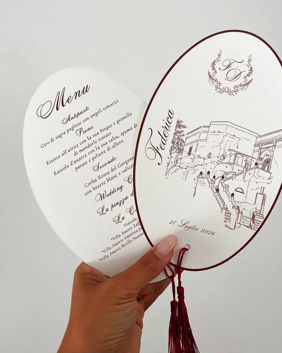 Menù e segnaposto matrimonio personalizzati con nappa
